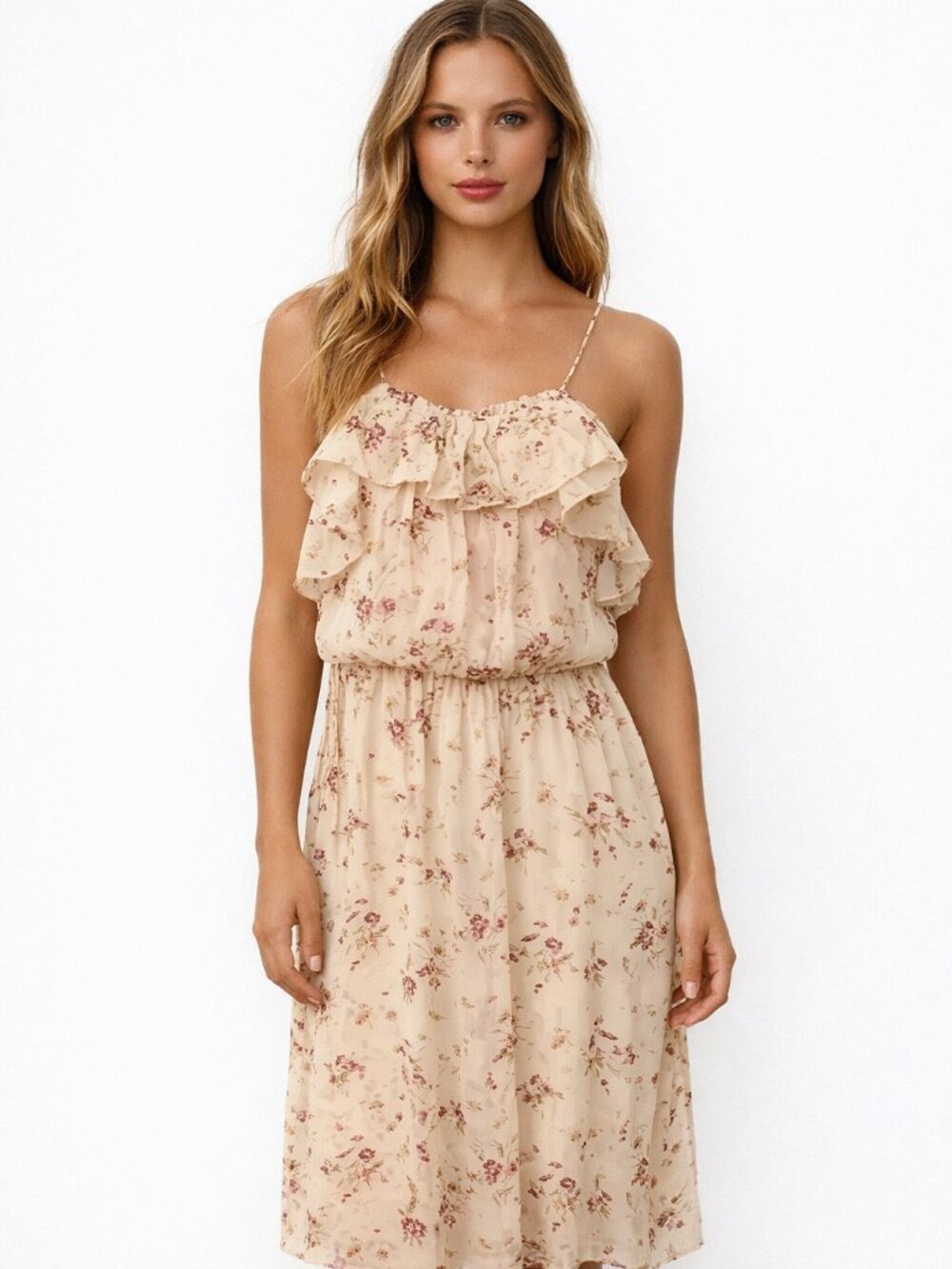 ZARA Floral Sequin Ruffle Open-Back Dress